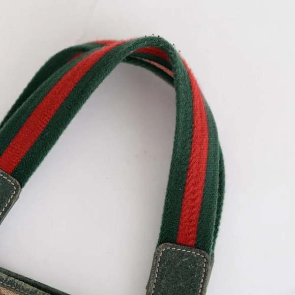 GUCCI Beige & Green GG Sherry Canvas Web Handle Tote Purse Bag - Picture 8 of 17